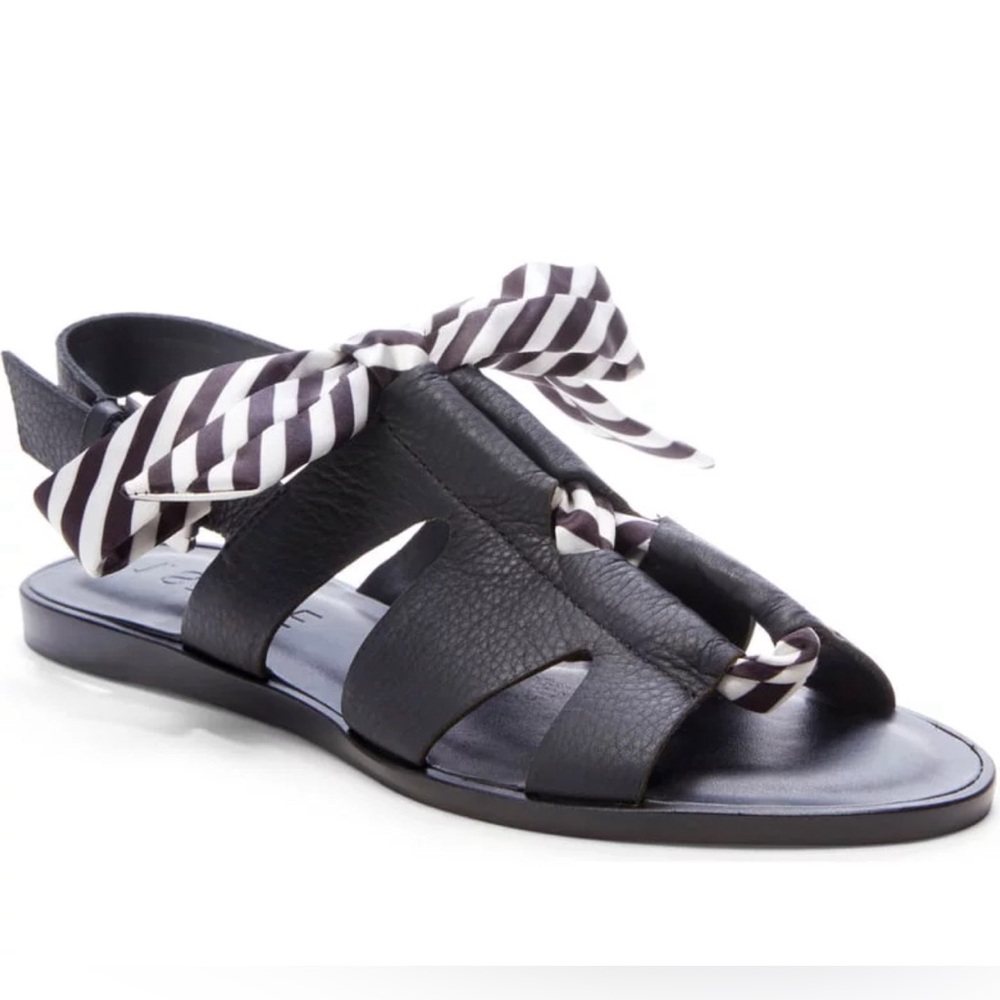 1.State Teena Black Leather and Ribbon Bow Sandals